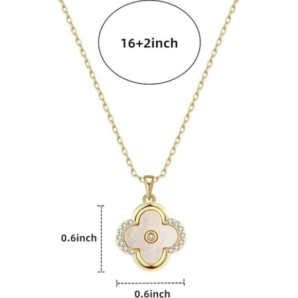 Women's Gold Plated Clover Shaped Dainty CZ Rhinestone Pendant Necklace - Picture 2 of 5